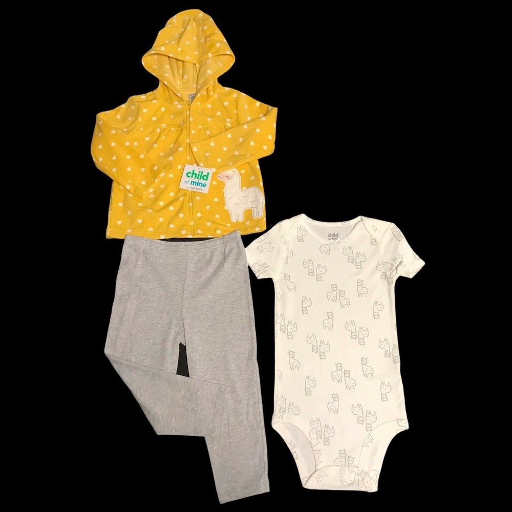 Child of Mine by Carters Baby Girls 3 pc Fleece Jacket Bodysuit Pants set sz 24M